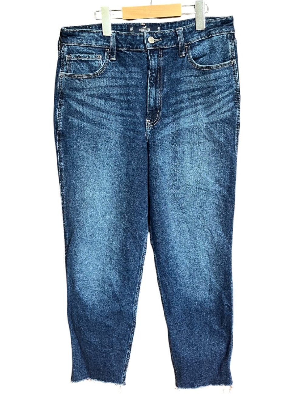 Hollister Dark Wash Vtg Stretch Ultra High-Rise Raw Ankle Hem Mom Jeans Size 13R